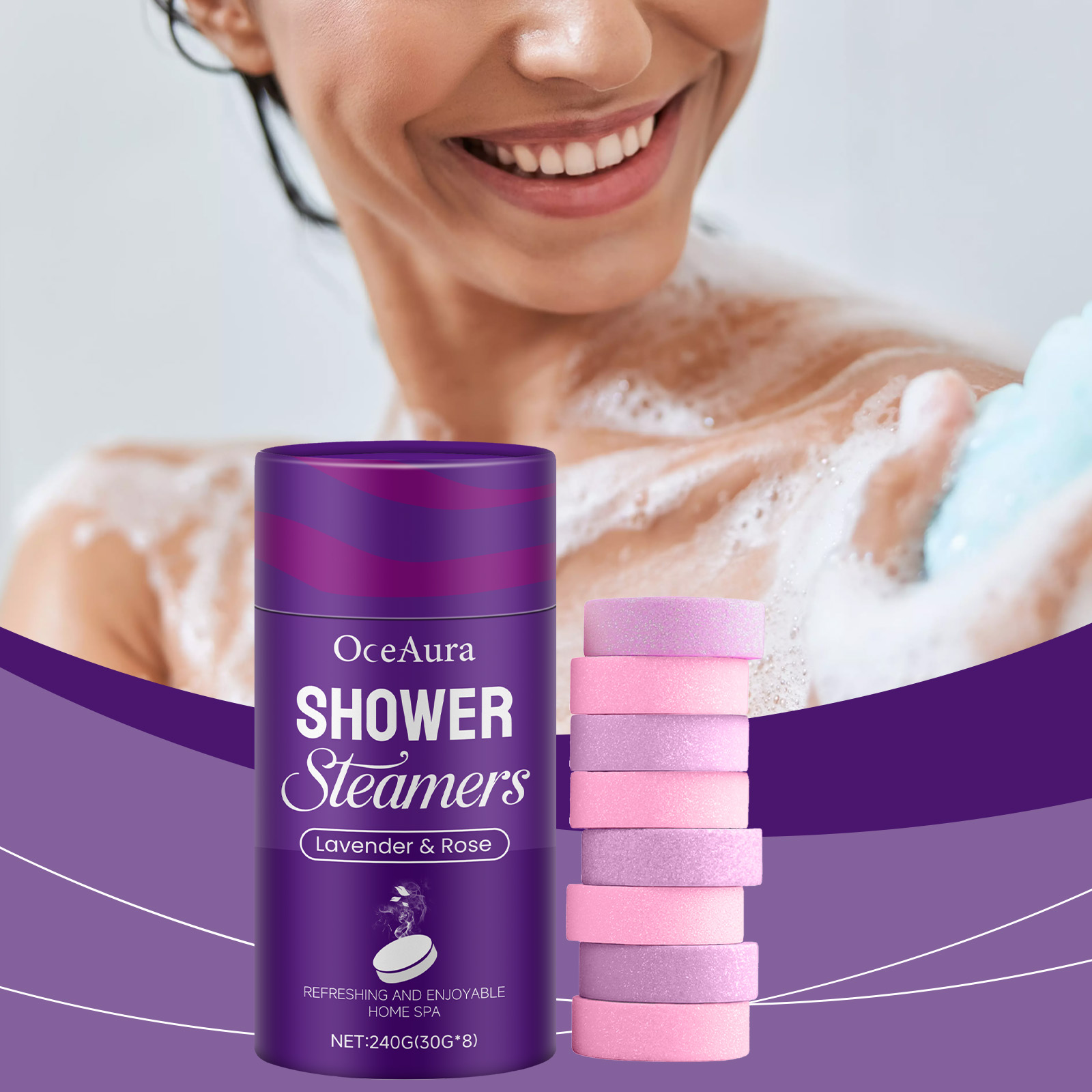 Shower Steamer Tablet - 로즈 라벤더 아로마테라피 샤워 스티머 타블렛